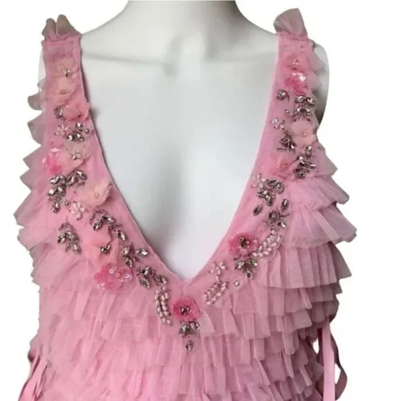LoveShackFancy Pink Sleeveless v-Neckline Minya Mini Dress Size 4 - Picture 9 of 12